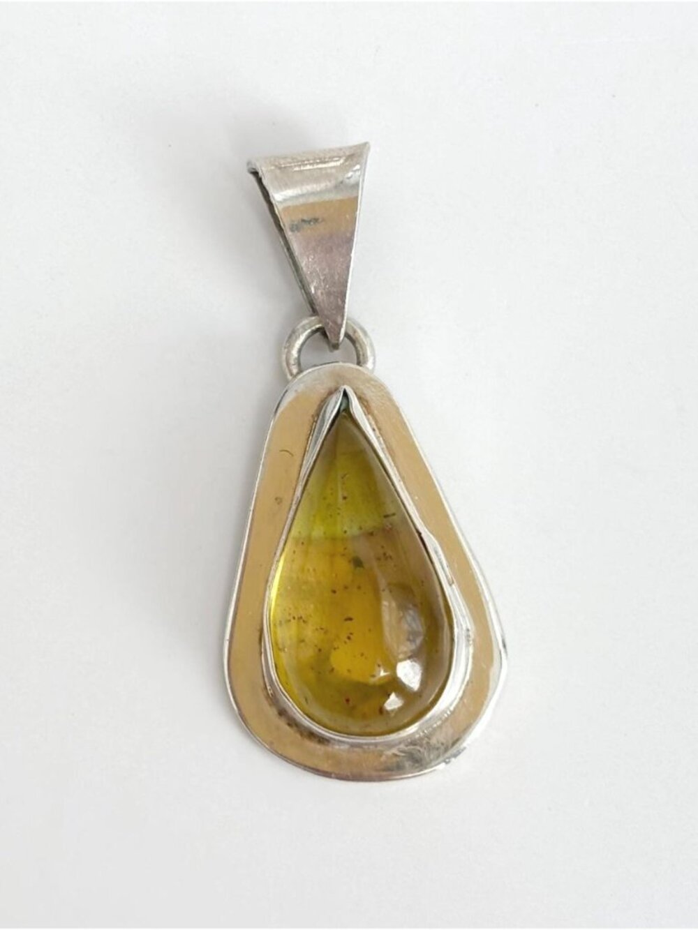 Citrine Cabochon Teardrop Shaped Minimalist Sterling Silver 925 Vintage Pendant